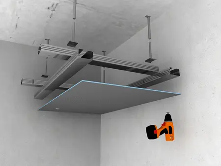 Deckenabhängung mit Bauplatte