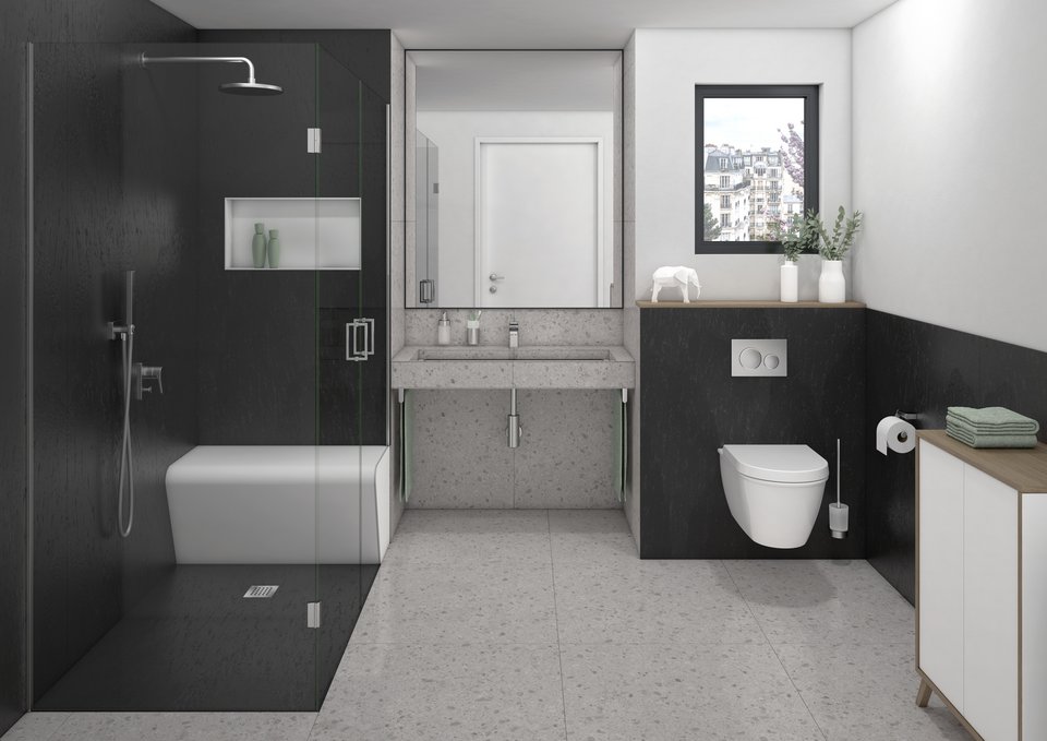 Badezimmer mit Fundo Top Designoberfläche
