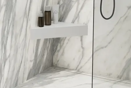 Showers with corner seat element
