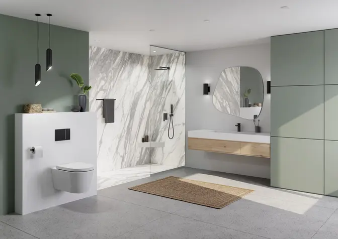 Großes Badezimmer mit begehbarer Dusche