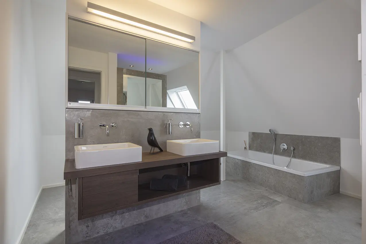 Modulwand Neubau Privatbad mit wedi Produkten