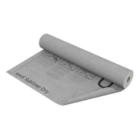 Roll of wedi Subliner Dry waterproofing membrane for surface waterproofing beneath tiled finishes.