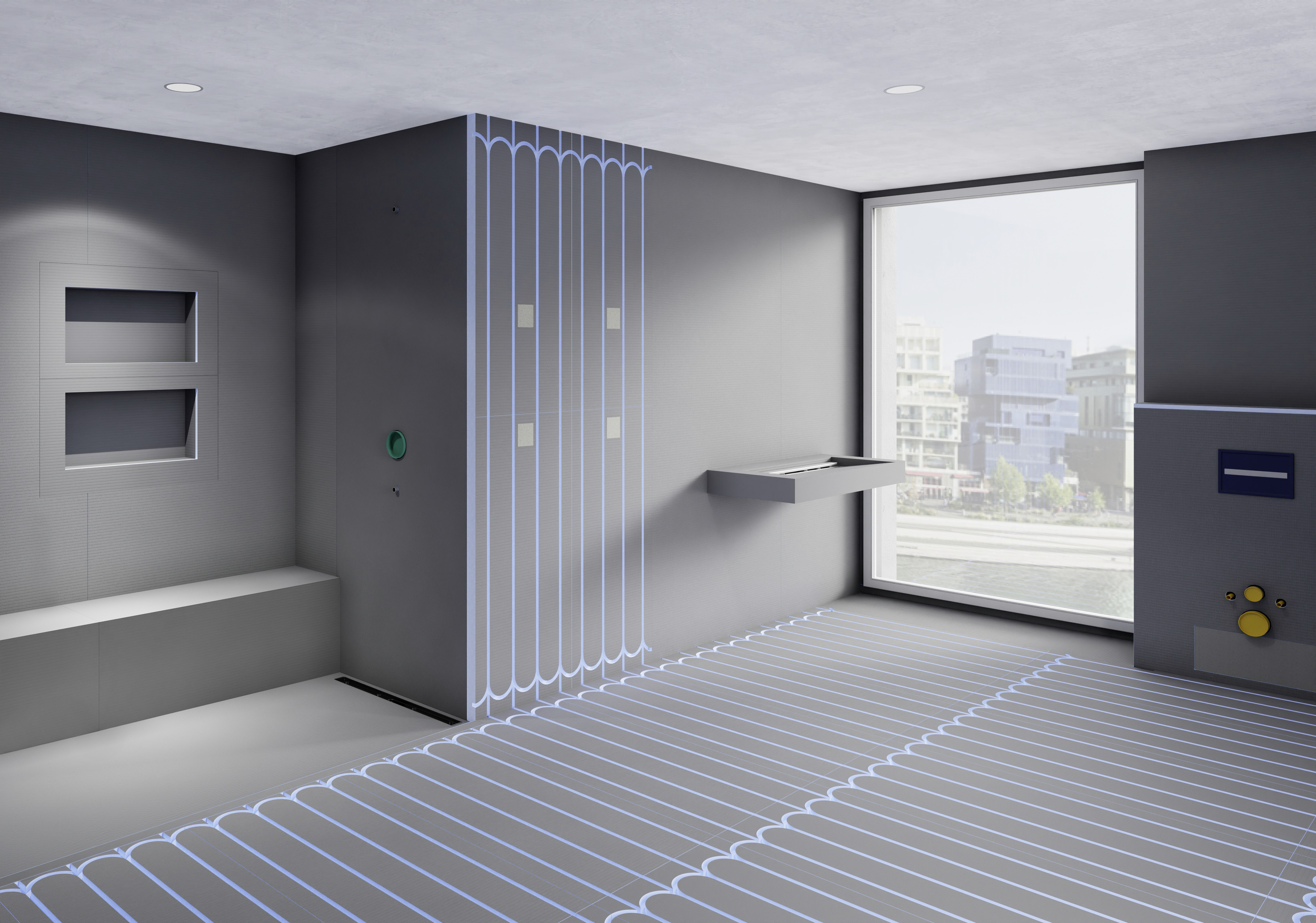 wedi waterproof building panel system in a bathroom and shower