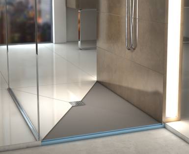 Shower systems for tile and stone wedi