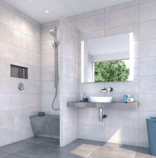 Shower partition walls up to a width of 1.20 m can be attached to the wall and floor with no ceiling or wall supports using wedi 610. wedi building boards are approved for use as shower partition walls from a thickness of just 50 mm.